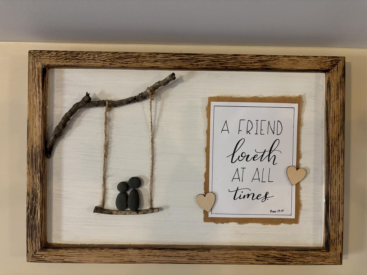 A friend loveth at all times, pebble art swing