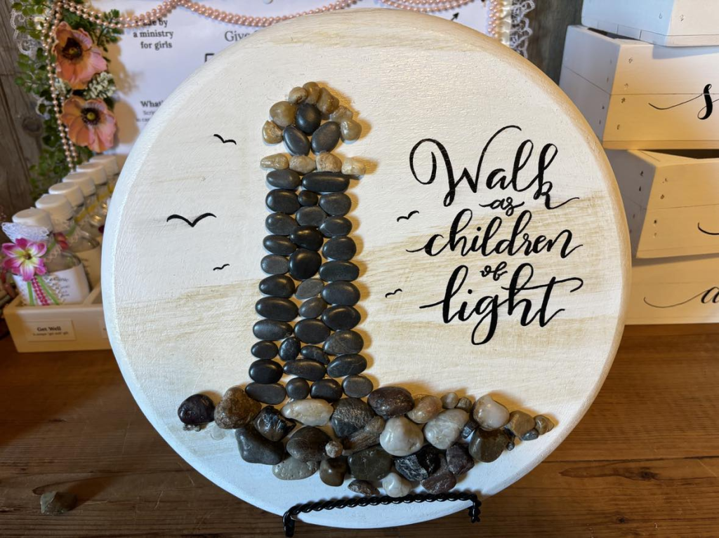Walk as children of light, pebble art display